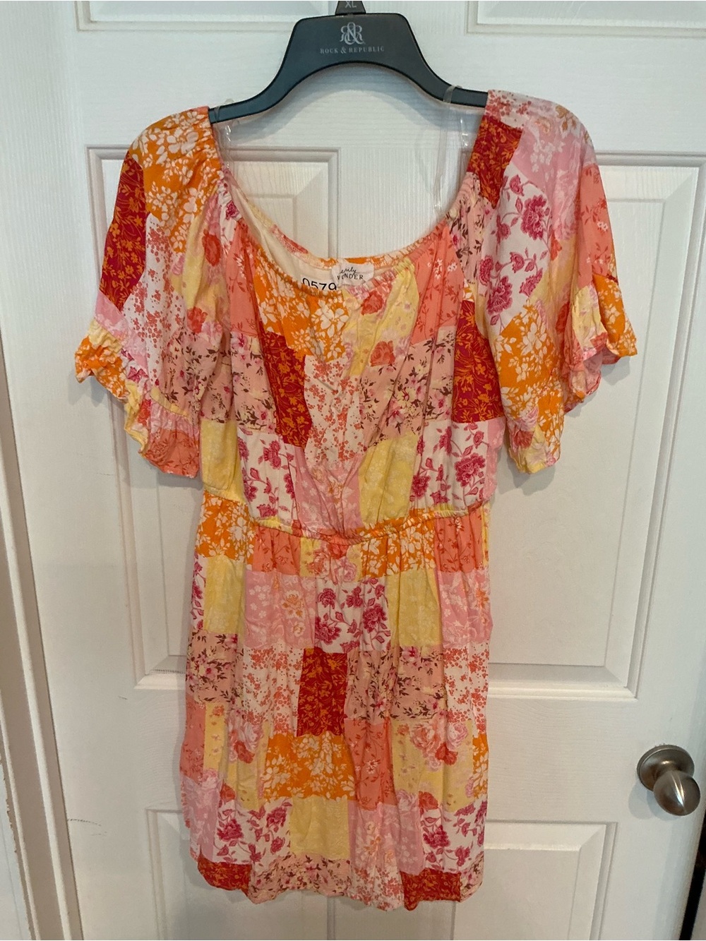 Floral Patchwork Mini Dress in Pink & Orange
